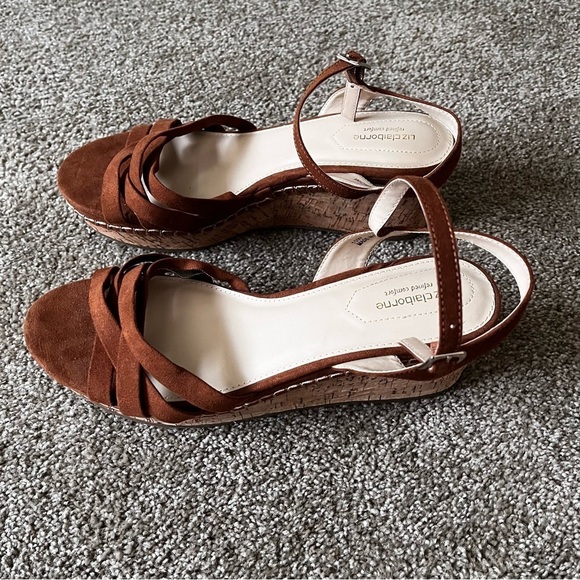 Liz Clairborne Brown Thatcher Open Toe Cork Wedge Sandals - Picture 4 of 10